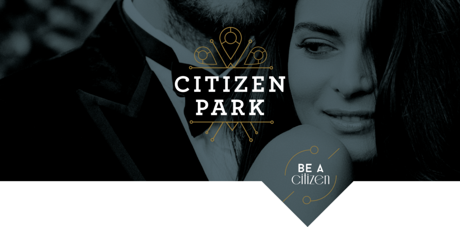 two glamorous people in fashionable dress with the Citizen Park Logo